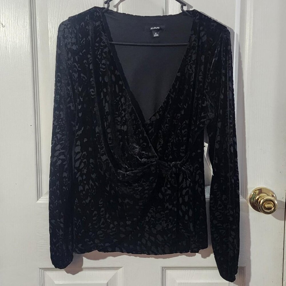 Black Velvet Burnout Tie Front Top
